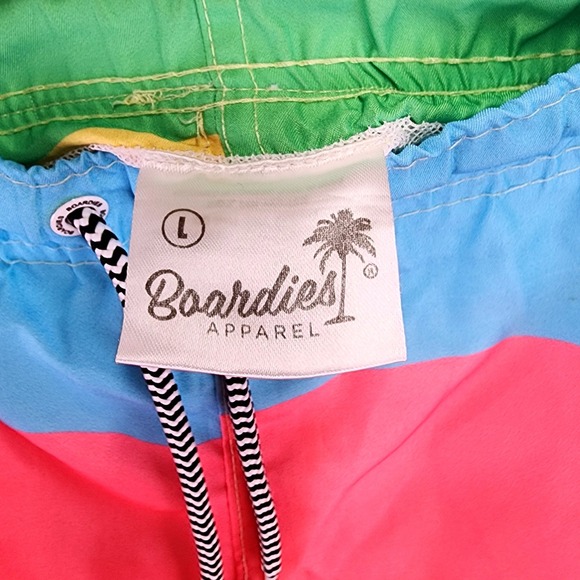 Boardies Apparel Men's Striped Swim Trunks Size L Blue Pink Yellow Green - Picture 4 of 6